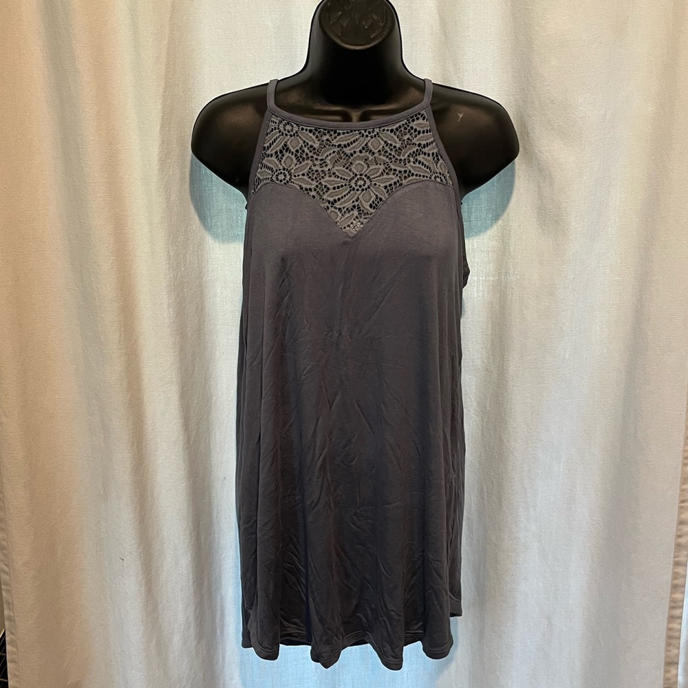 Dusty Blue Tank with Floral Lace